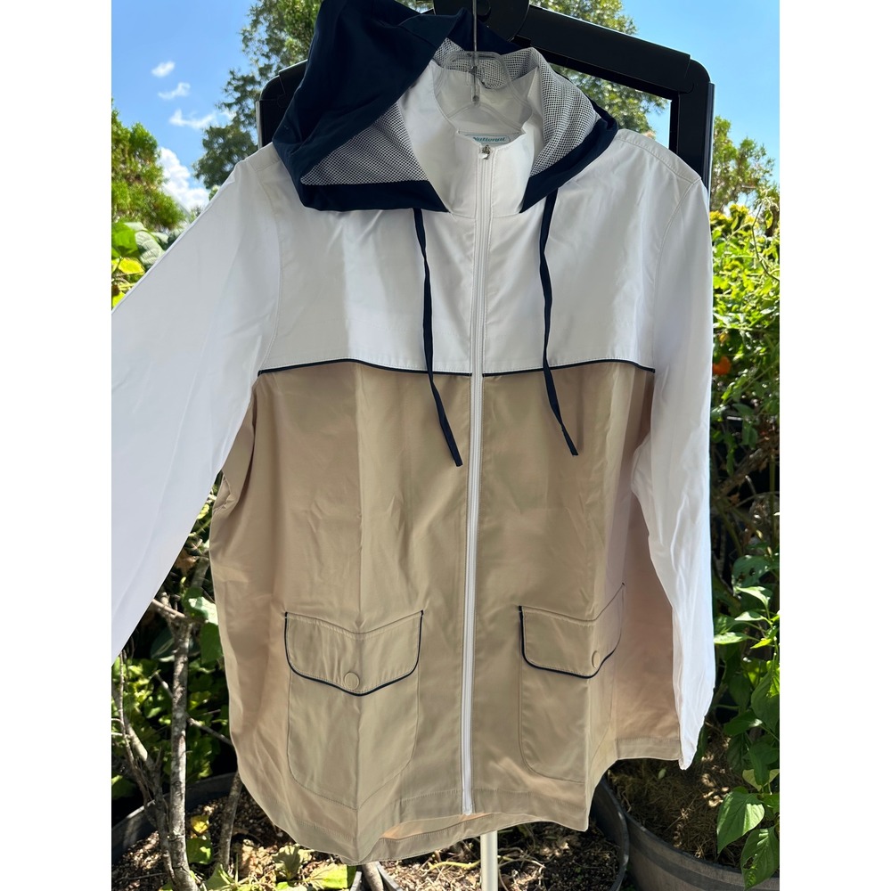 National Colorblock Windbreaker Jacket White Tan Navy Blue Full Zip Hooded 1X